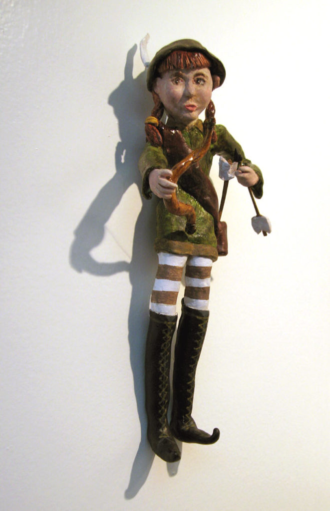 Petra Pan, polymer clay wall doll,13h x 4.5w x 2d tall