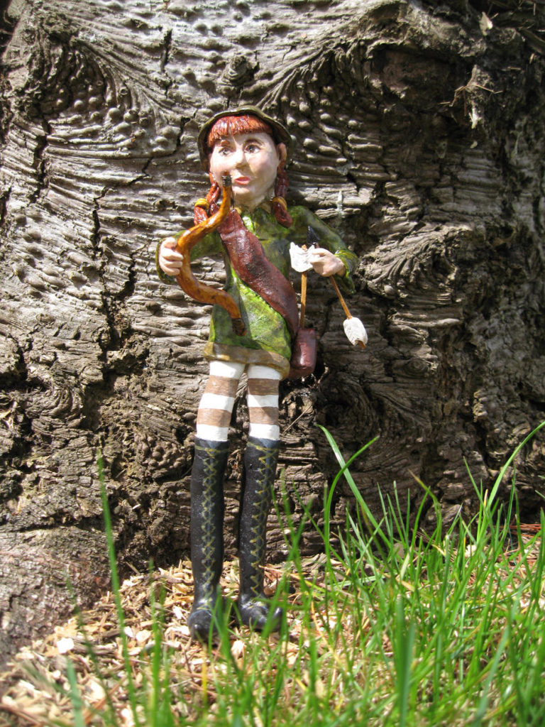 Petra Pan, polymer clay wall doll,13h x 4.5w x 2d tall